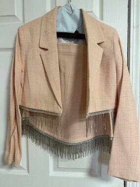 ASOS Blush Pink Cropped Blazer with Silver Fringe Trim